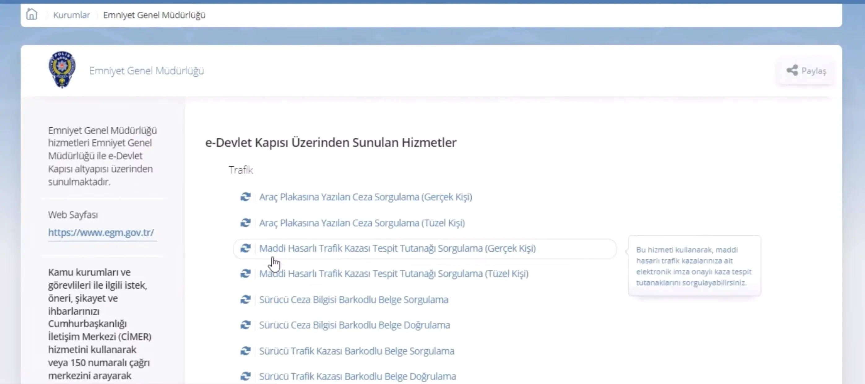 e devlet kaza tespit tutanağı sorgulama ekranı